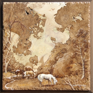 "Magic Meadow", oil on travertine, 16" x 16", $1200