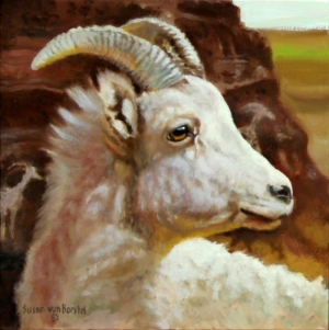 Goat Head, 8" x 8", oil on panel, $250