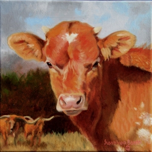Red Calf, 8" x 8", oil on panel, $250.